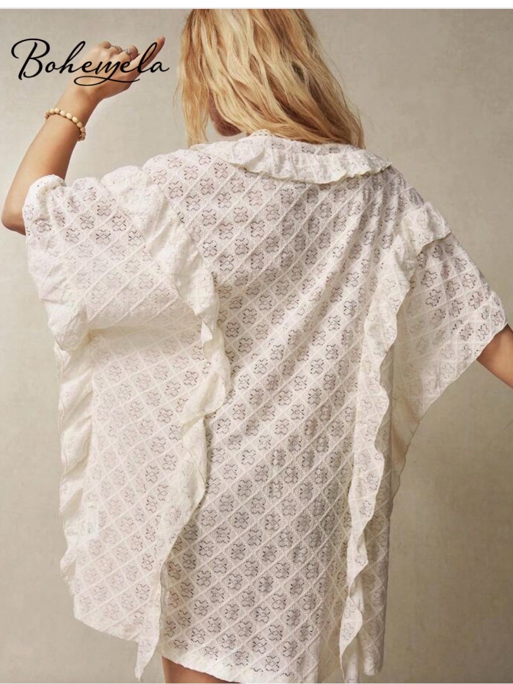 White Lace Ruffle Cover-Up Tunic - Picture 4 of 7